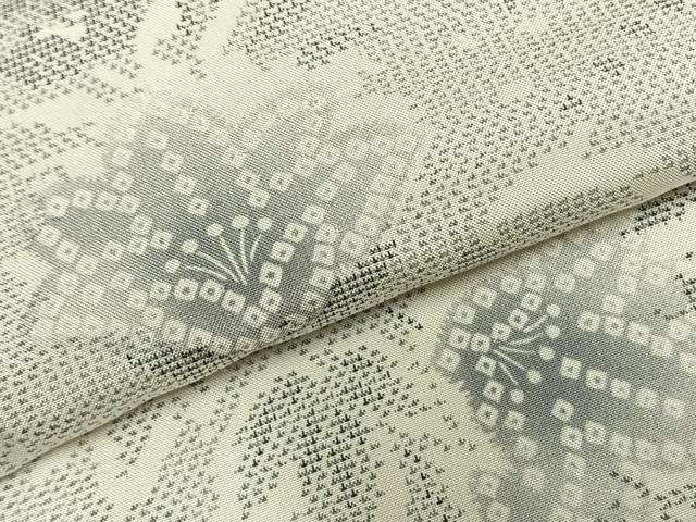 平和屋着物▽本場大島紬 白大島 単衣 9マルキ 草花文 正絹 逸品 AABC0496fy