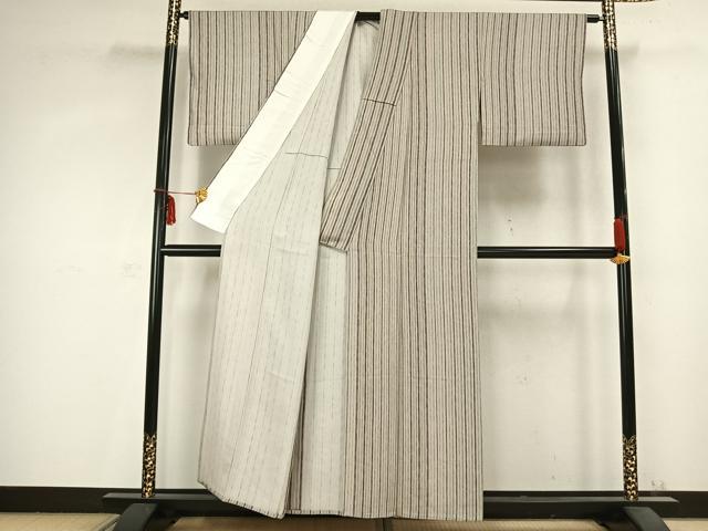 平和屋着物▽上質な小紋 単衣 縞 正絹 逸品 AABC0509fy