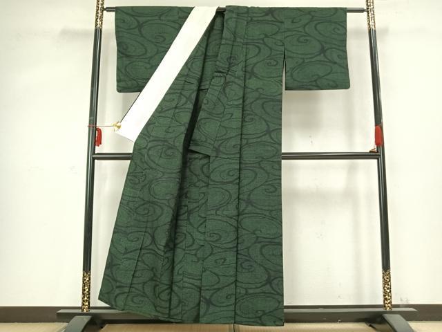 平和屋着物▽上質な紬 単衣 渦巻き文 正絹 逸品 AABC0519fy