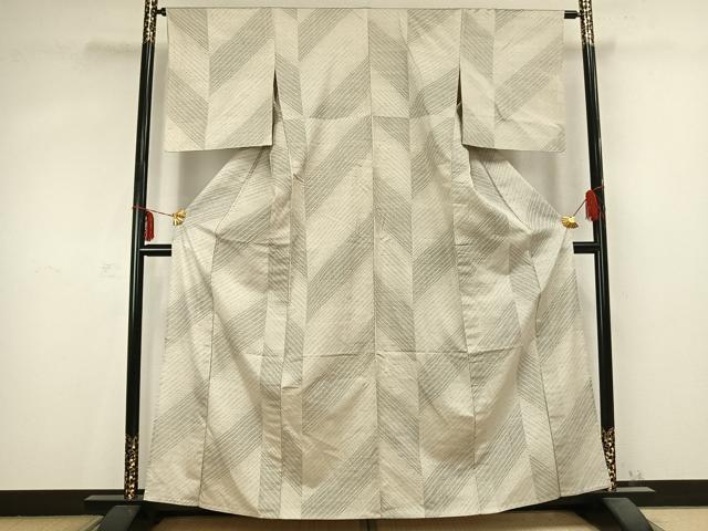平和屋着物▽上質な紬 単衣 斜縞 正絹 逸品 AABC0541fy