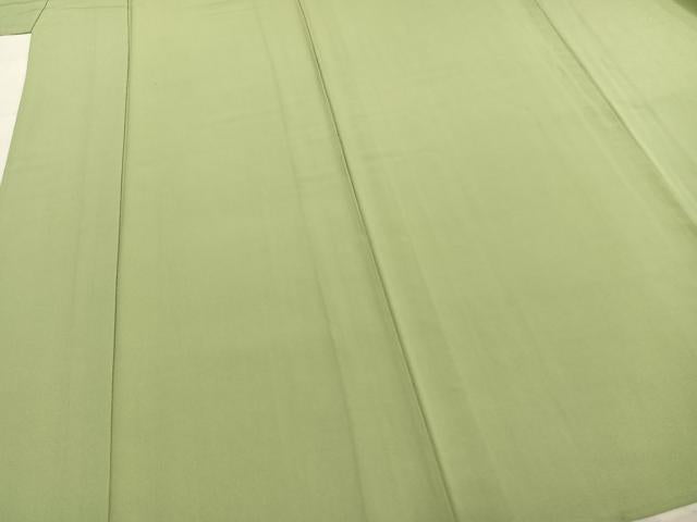 平和屋着物▽上質な色無地 単衣 若葉色 正絹 逸品 AABC0565fy