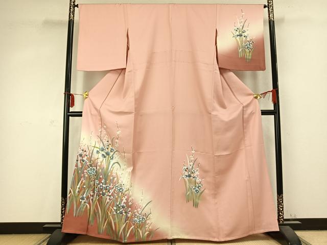 平和屋着物▽訪問着 単衣 草花文 暈し染め 金彩 正絹 逸品 AABC0567fy