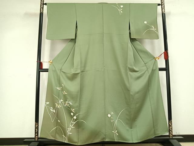 平和屋着物▽訪問着 単衣 枝花文 暈し染め 金彩 正絹 逸品 AABC0573fy