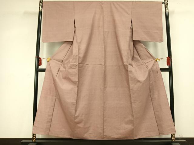 平和屋着物▽上質な紬 単衣 色無地 水柿色 正絹 逸品 AABC0592fy