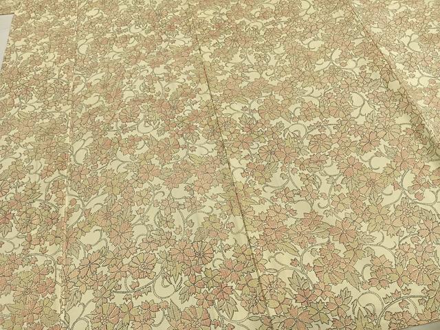 平和屋着物▽上質な紬 単衣 花唐草文 正絹 逸品 AABC0599fy