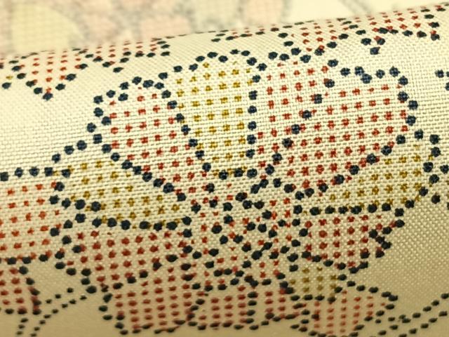 平和屋着物▽上質な紬 単衣 花唐草文 正絹 逸品 AABC0599fy
