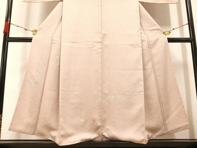 平和屋着物●無地絵羽訪問着 刺繍 菱文 色無地 灰梅色 正絹 逸品 AABC0608ph