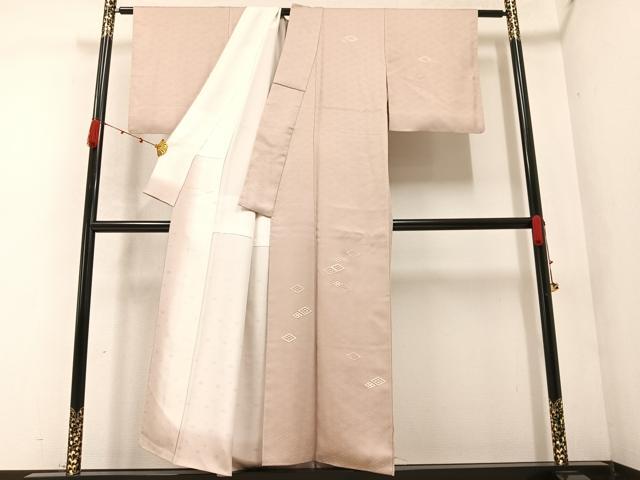 平和屋着物●無地絵羽訪問着 刺繍 菱文 色無地 灰梅色 正絹 逸品 AABC0608ph