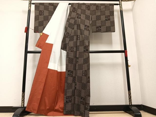平和屋着物●本場大島紬 一元絣 吉祥草花文 正絹 逸品 AABC0623ph