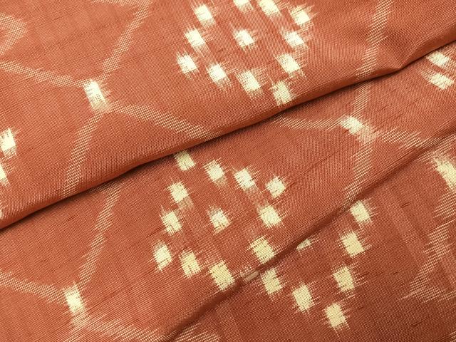 平和屋着物●上質な紬 幾何学文様 紅樺色 正絹 逸品 AABC0632ph