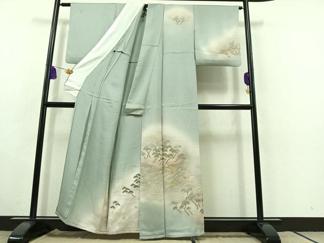 平和屋着物▽訪問着 単衣 刺繍 立波千鳥文 暈し染め 金糸 金銀彩 正絹 逸品 AABC0709jh