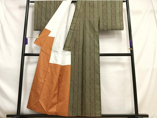 平和屋着物■上質な紬 松皮菱間道 正絹 逸品 AABC0748oa