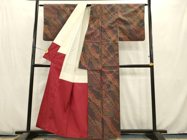 平和屋着物■上質な小紋 紬地 花唐草文 正絹 逸品 AABC1173ma