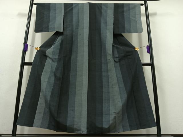 平和屋着物▽上質な紬 単衣 縞 正絹 逸品 AABC1218jh
