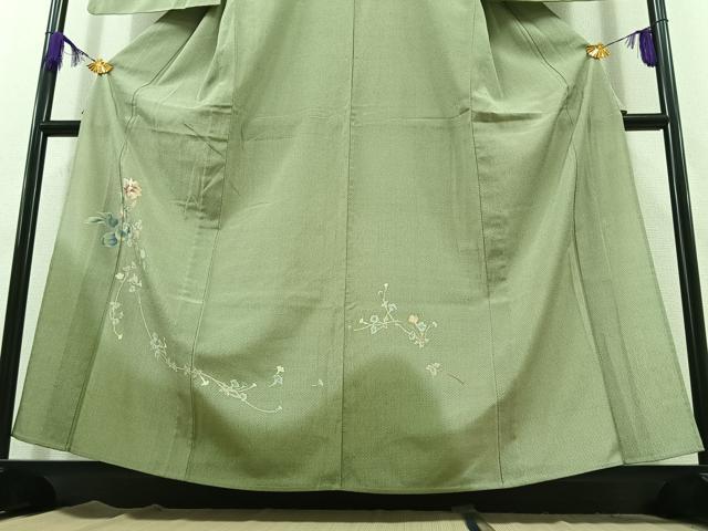 平和屋着物▽本塩沢 訪問着 単衣 枝花文 暈し染め 正絹 逸品 AABC1227jh
