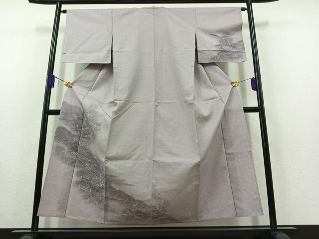 平和屋着物▽訪問着 単衣 紬地 風景花文 正絹 逸品 AABC1229jh