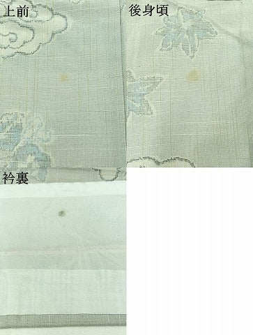 平和屋着物▽上質な紬 単衣 草花文 正絹 逸品 AABC1231jh
