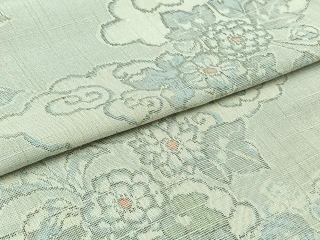 平和屋着物▽上質な紬 単衣 草花文 正絹 逸品 AABC1231jh