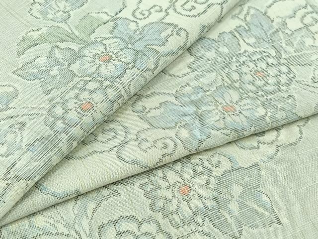 平和屋着物▽上質な紬 単衣 草花文 正絹 逸品 AABC1231jh