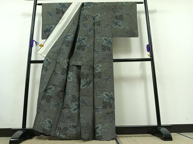 平和屋着物▽上質な紬 単衣 舞花文 正絹 逸品 AABC1233jh