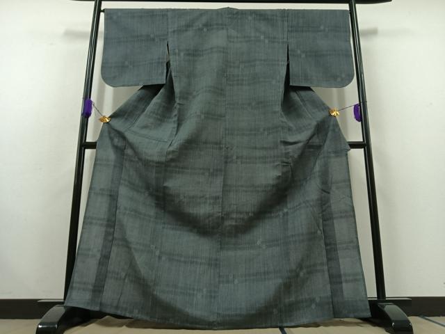 平和屋着物▽上質な紬 単衣 横段文 正絹 逸品 AABC1240jh