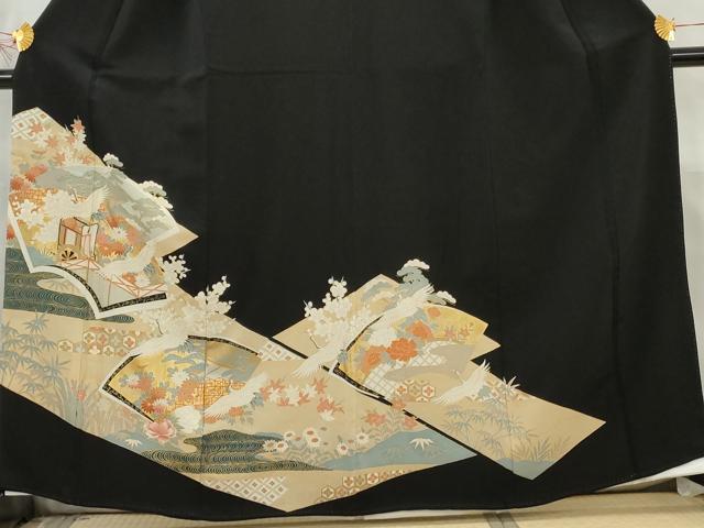 平和屋着物■豪華黒留袖 御所車飛鶴松竹梅文 金彩 正絹 逸品 AABC1309cs