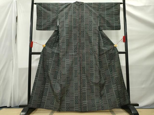 平和屋着物■上質な紬 吉祥文様 黒地 正絹 逸品 AABC1506nf