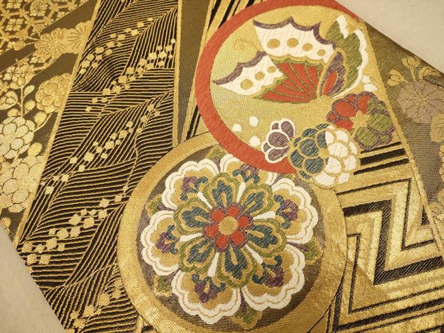 平和屋着物◎六通柄袋帯 唐織 花蝶丸文 金糸 正絹 逸品 AABC1565dt