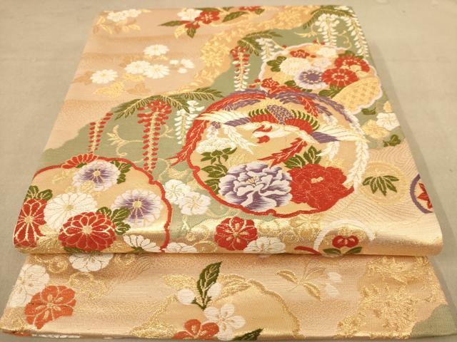 平和屋着物◎六通柄袋帯 唐織 花鳥文 金糸 正絹 逸品 AABC1601dt
