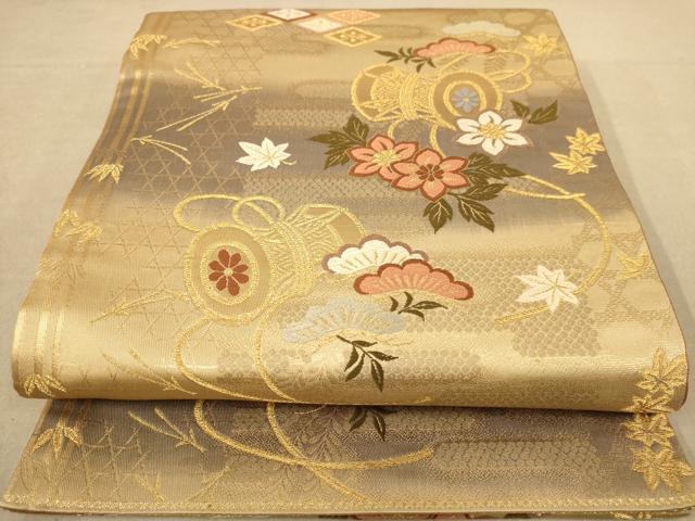 平和屋着物◎六通柄袋帯 唐織 花鼓文 金糸 正絹 逸品 AABC1604dt