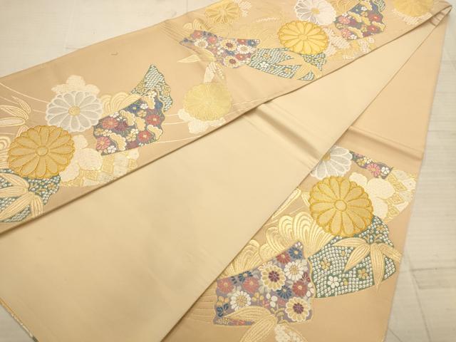 平和屋着物◎六通柄袋帯 唐織 扇面花文 金銀糸 正絹 逸品 AABC1645dt