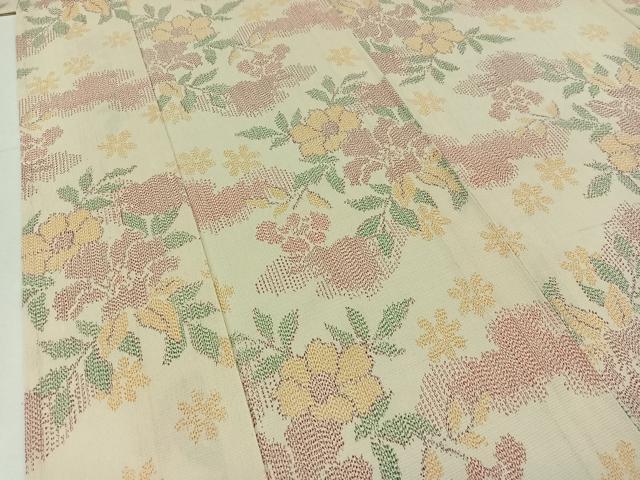平和屋着物▽本塩沢 単衣 草花文 正絹 逸品 AABC1703jh