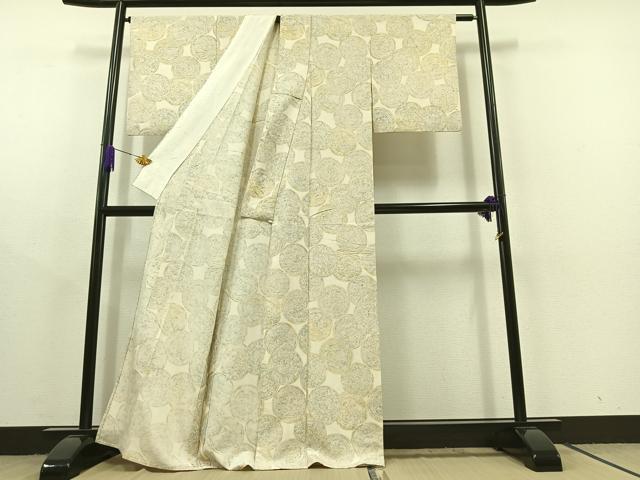 平和屋着物▽上質な紬 単衣 鳥獣花丸文 正絹 逸品 AABC1712jh