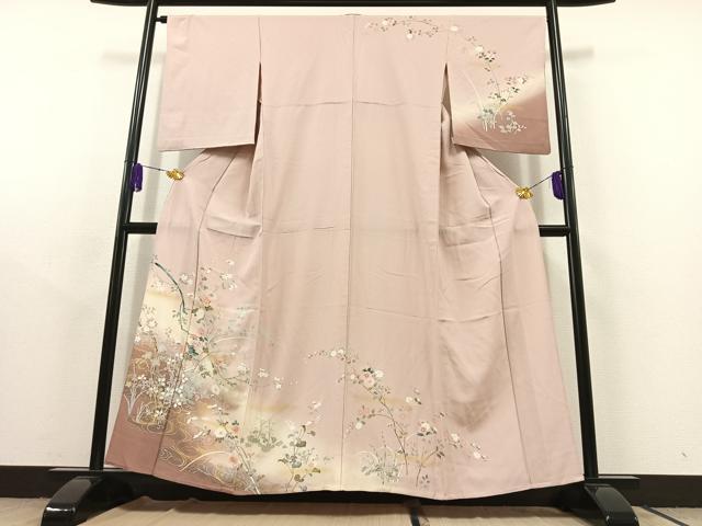 平和屋着物▽訪問着 単衣 草花文 暈し染め 金彩 正絹 逸品 AABC1714jh