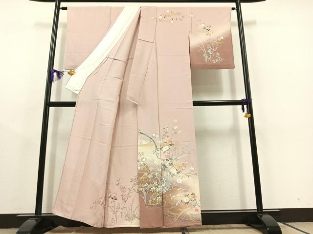 平和屋着物▽訪問着 単衣 草花文 暈し染め 金彩 正絹 逸品 AABC1714jh