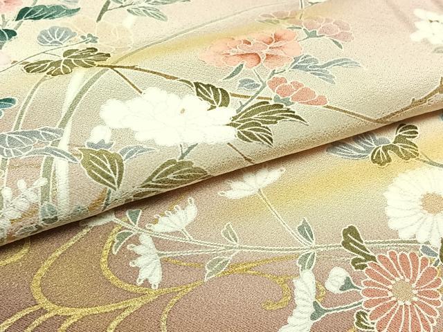 平和屋着物▽訪問着 単衣 草花文 暈し染め 金彩 正絹 逸品 AABC1714jh