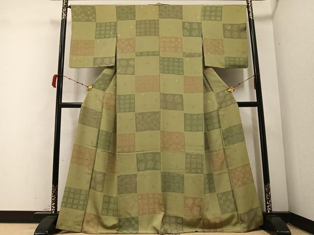平和屋着物●上質な小紋 市松花文 正絹 逸品 AABC1768ph