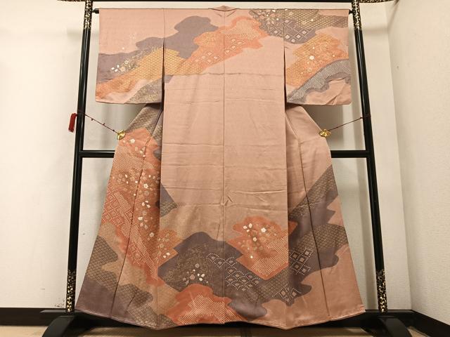 平和屋着物●訪問着 絞り 舞花文 金彩 正絹 逸品 AABC1771ph