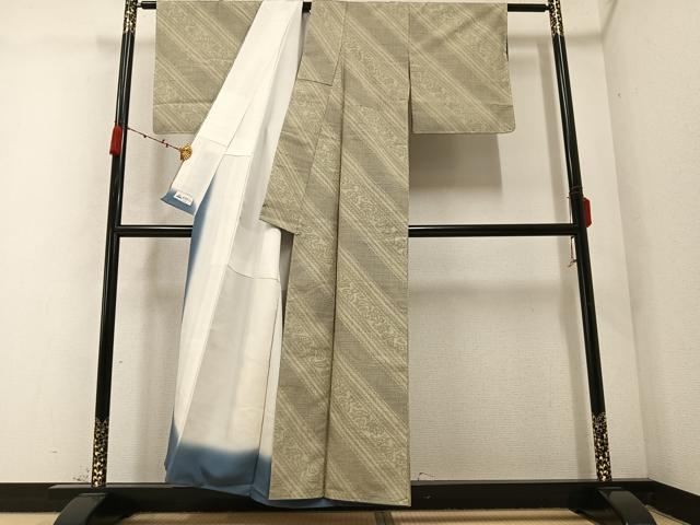 平和屋着物●結城紬 100亀甲 斜縞 やまと誂製 正絹 逸品 未使用 AABC1773ph