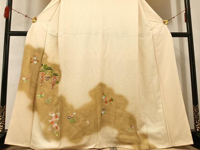 平和屋着物●訪問着 刺繍 草花文 暈し染め 金糸 正絹 逸品 AABC1787ph