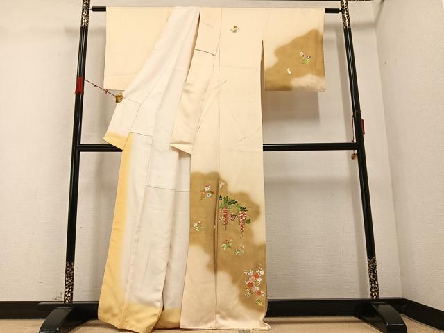 平和屋着物●訪問着 刺繍 草花文 暈し染め 金糸 正絹 逸品 AABC1787ph