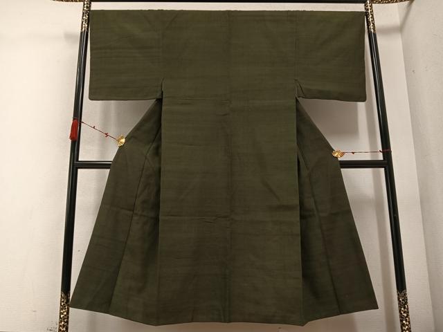 平和屋着物●男性 結城紬 色無地 藍海松茶色 正絹 逸品 AABC1788ph