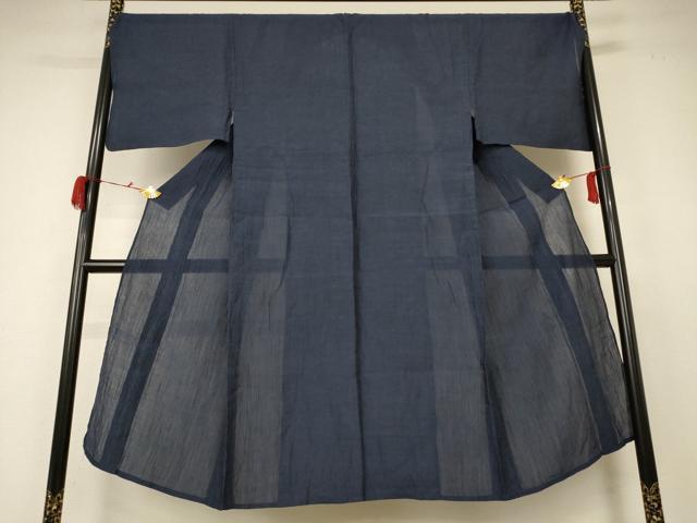 平和屋着物*夏物 男性 本場小千谷ちぢみ 色無地 藍鉄色 麻 逸品 AABC1816jd