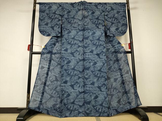 平和屋着物∴夏物 浴衣 綿紅梅 扇面風景文 綿 逸品 AABC1822jd