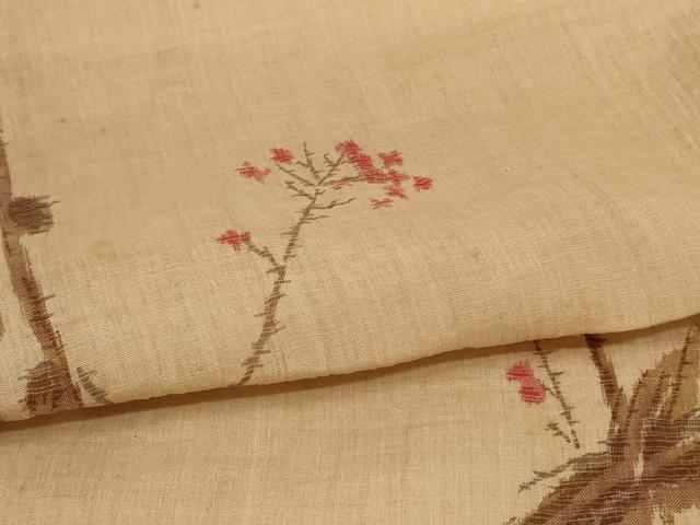 平和屋着物*夏物 本場小千谷ちぢみ 枝花文 麻 逸品 AABC1824jd