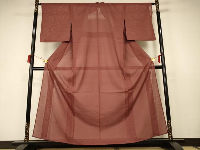 平和屋着物*夏物 色無地 絽 流水紋紗 赤褐色 洗える着物 AABC1829jd