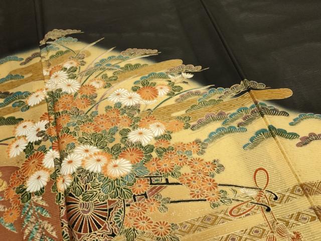 平和屋着物*夏物 黒留袖 絽 花車文 金彩 洗える着物 AABC1844jd
