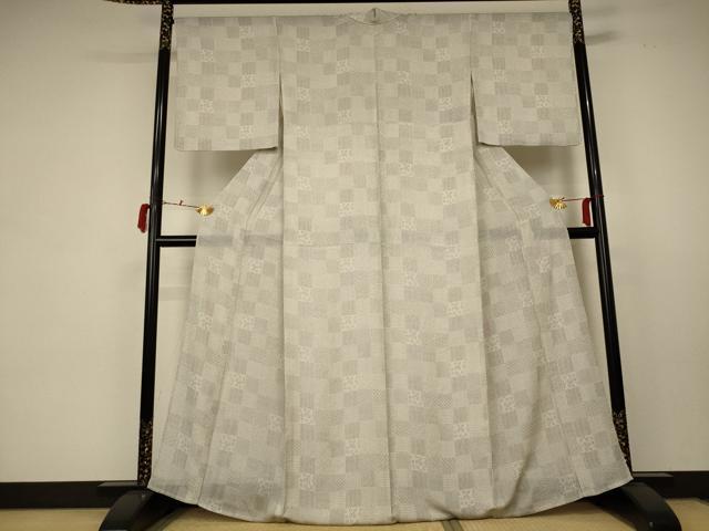 平和屋着物*夏物 小紋 縦絽 市松文様 正絹 逸品 AABC1877jd