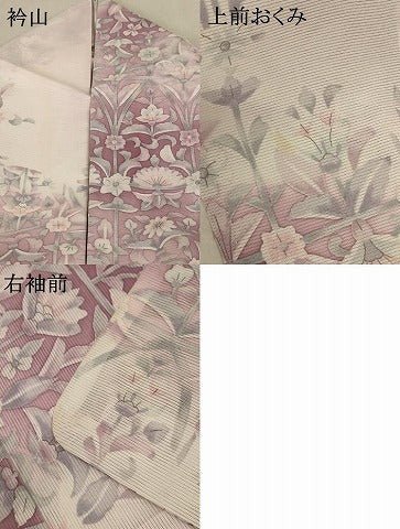 平和屋着物*夏物 小紋 絽 草花文 洗える着物 AABC1907jd