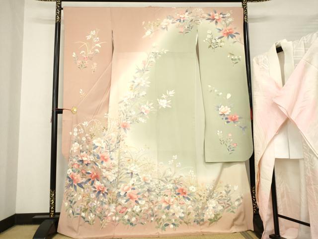 平和屋着物●豪華振袖・長襦袢(袷)セット 友禅 作家物 枝花文 暈し染め 正絹 逸品 AABC1947ck